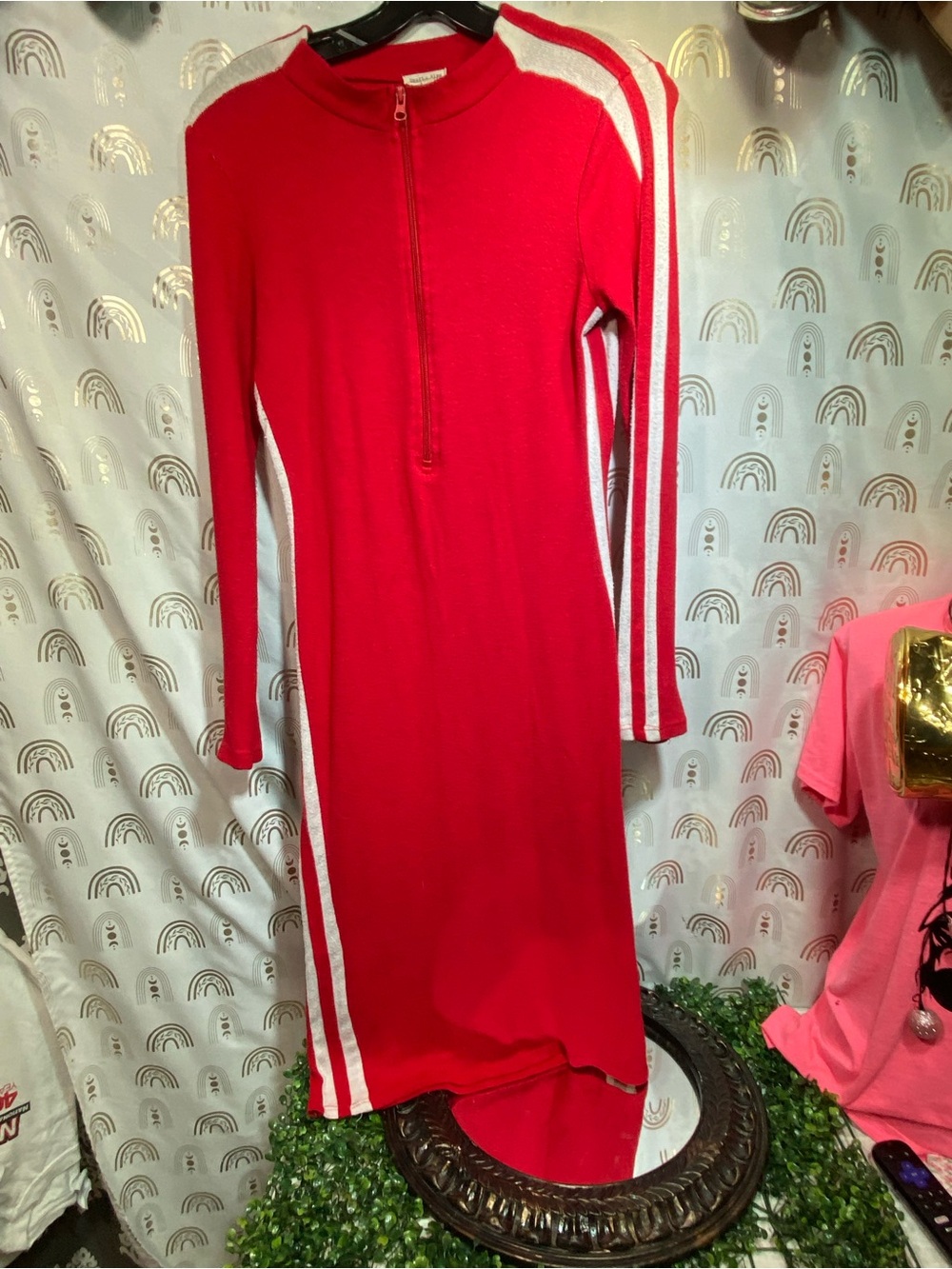 Heart Hips Red Knit Zip-Front Dress